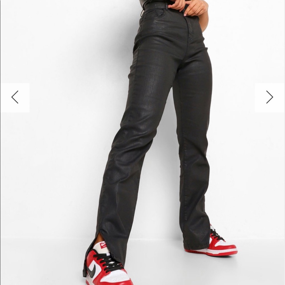 Boohoo Split Hem PU Coated Denim Skinny Jeans